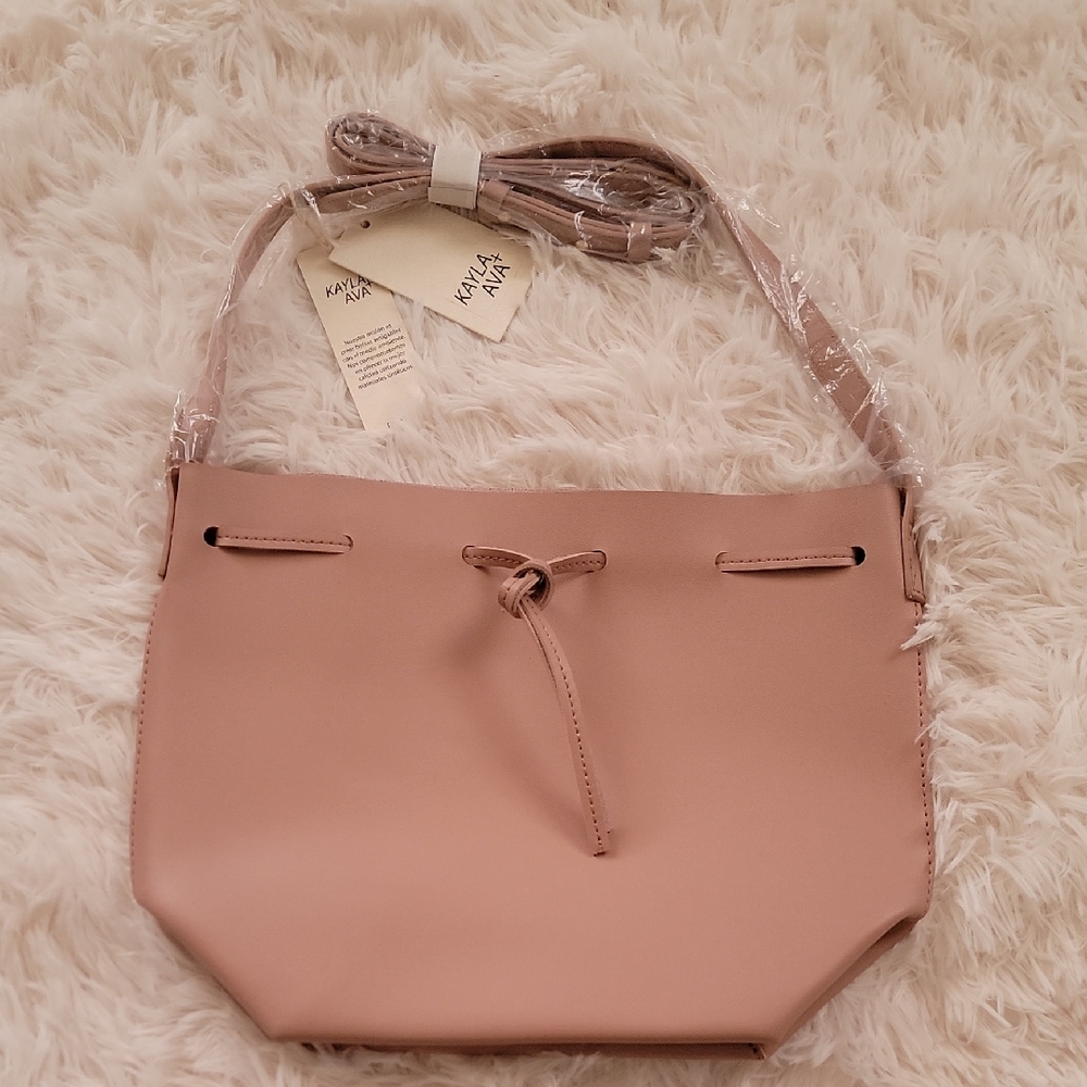Dusty Rose Vegan Leather Kayla + Ava Bow Tie Bucket Crossbody Bag NWT